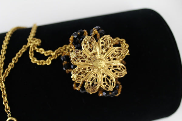 Stanley Hagler Baroque Pearl /  Coral/ Black pendant/ necklace #2378