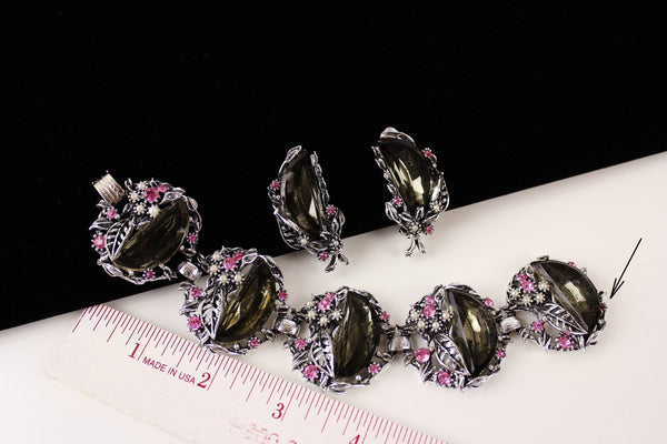 Fab POME Bracelet &  Earring  Clip on / Half-moon Black / Jet  Rhinestone #2322