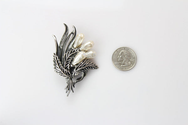 Tortolani Flower  Brooch with Faux Baroque Pearls #2406