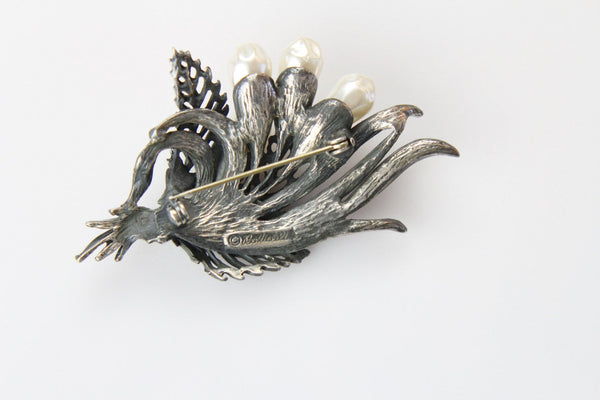 Tortolani Flower  Brooch with Faux Baroque Pearls #2406