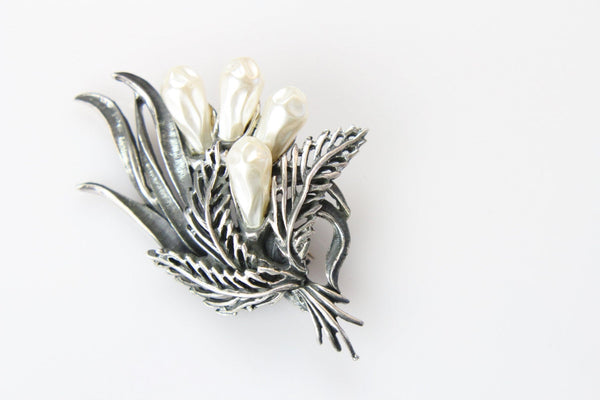 Tortolani Flower  Brooch with Faux Baroque Pearls #2406