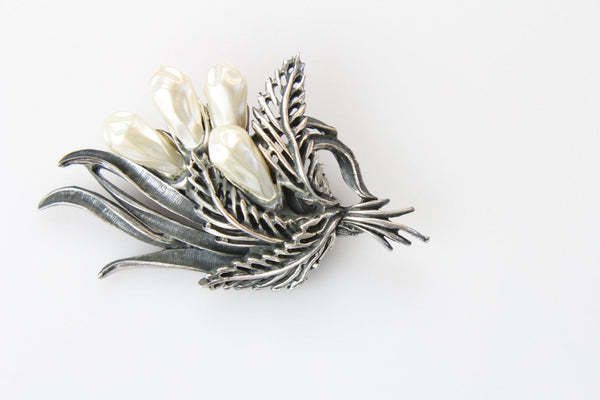 Tortolani Flower  Brooch with Faux Baroque Pearls #2406