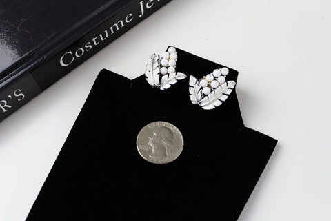 Signed Coro White  enamel Earrings  70s Jewelry #1208