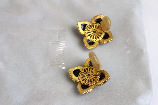 Jose Maria Barrera Black  Rhinestones Cross  Earrings Clip on #919