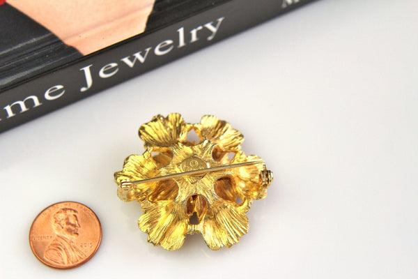 Signed De Nicola  Flower/ Clear  rhinestones  Brooch/Pin # 601