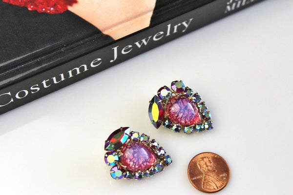 Unsigned Dragon Breath Teardrop Clip-on Earrings with AB  Rhinestones #605